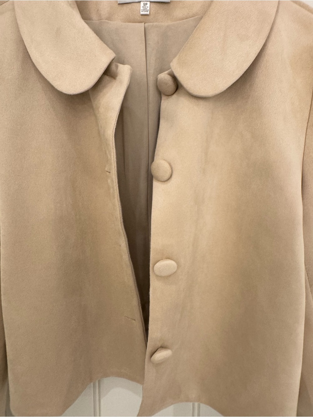 Wayf Beige Suede Rounded-Collar Button Jacket - Picture 4 of 8